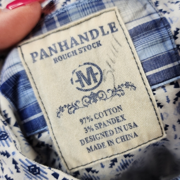 Panhandle Flip Cuff Blue White Aztec Arrow Long Sleeve Button Down Shirt Medium - Picture 4 of 16
